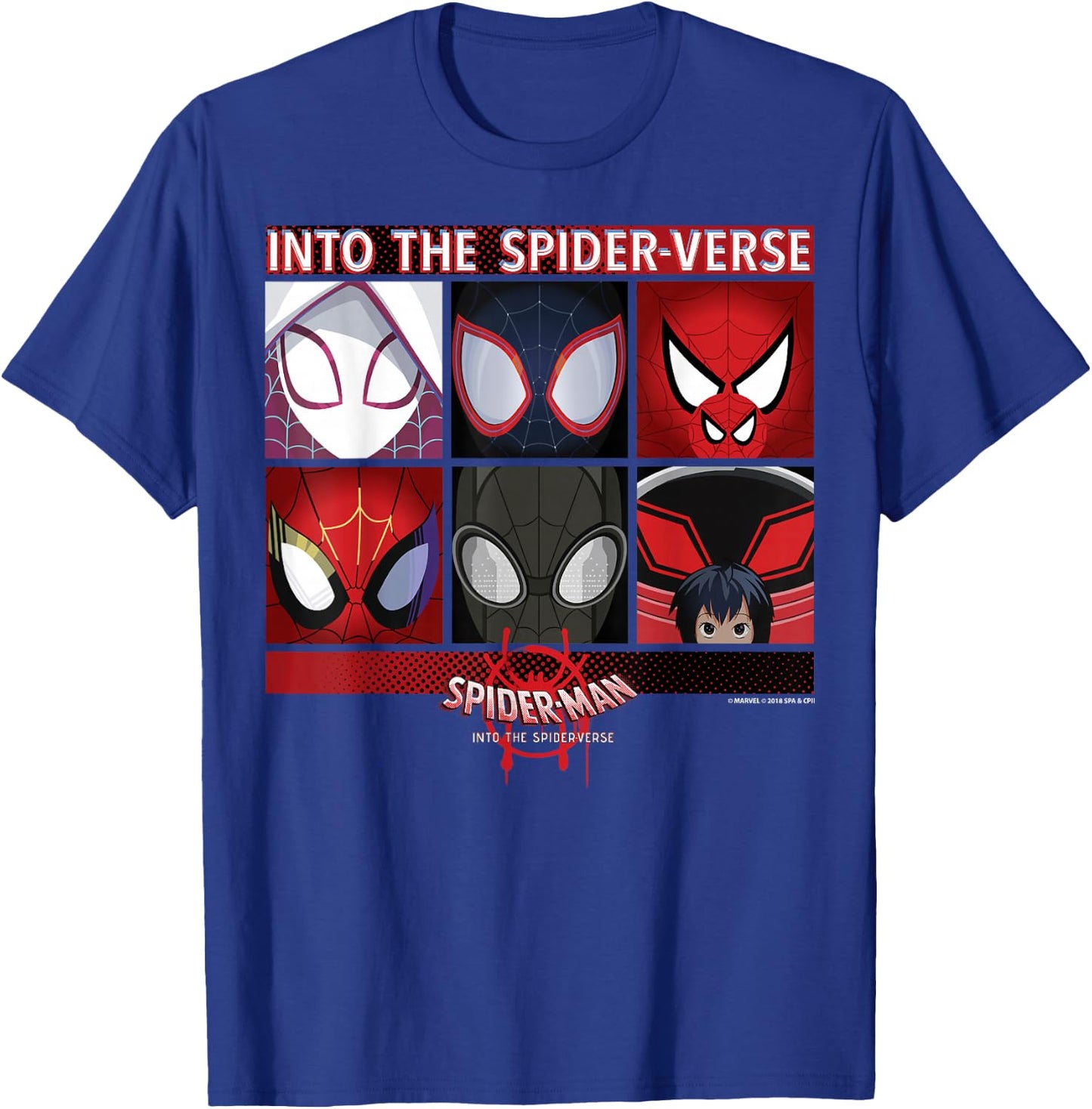 Marvel Spider-Man Spiderverse Square Group Graphic T-Shirt - T-Shirt | Royal