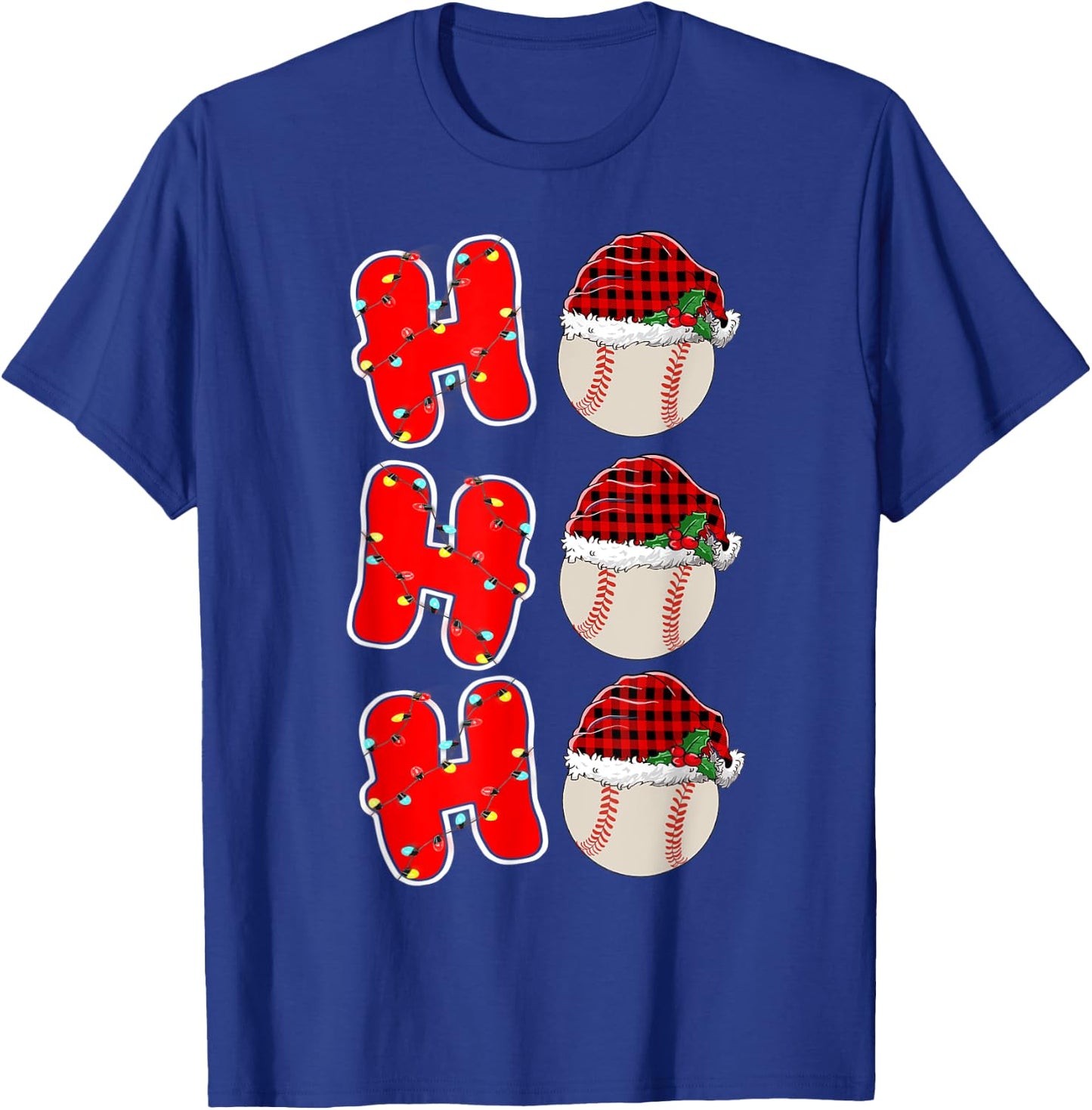 Ho-Ho-Ho Santa Red Plaid Claus Christmas Pajama Baseball T-Shirt - T-Shirt | Royal