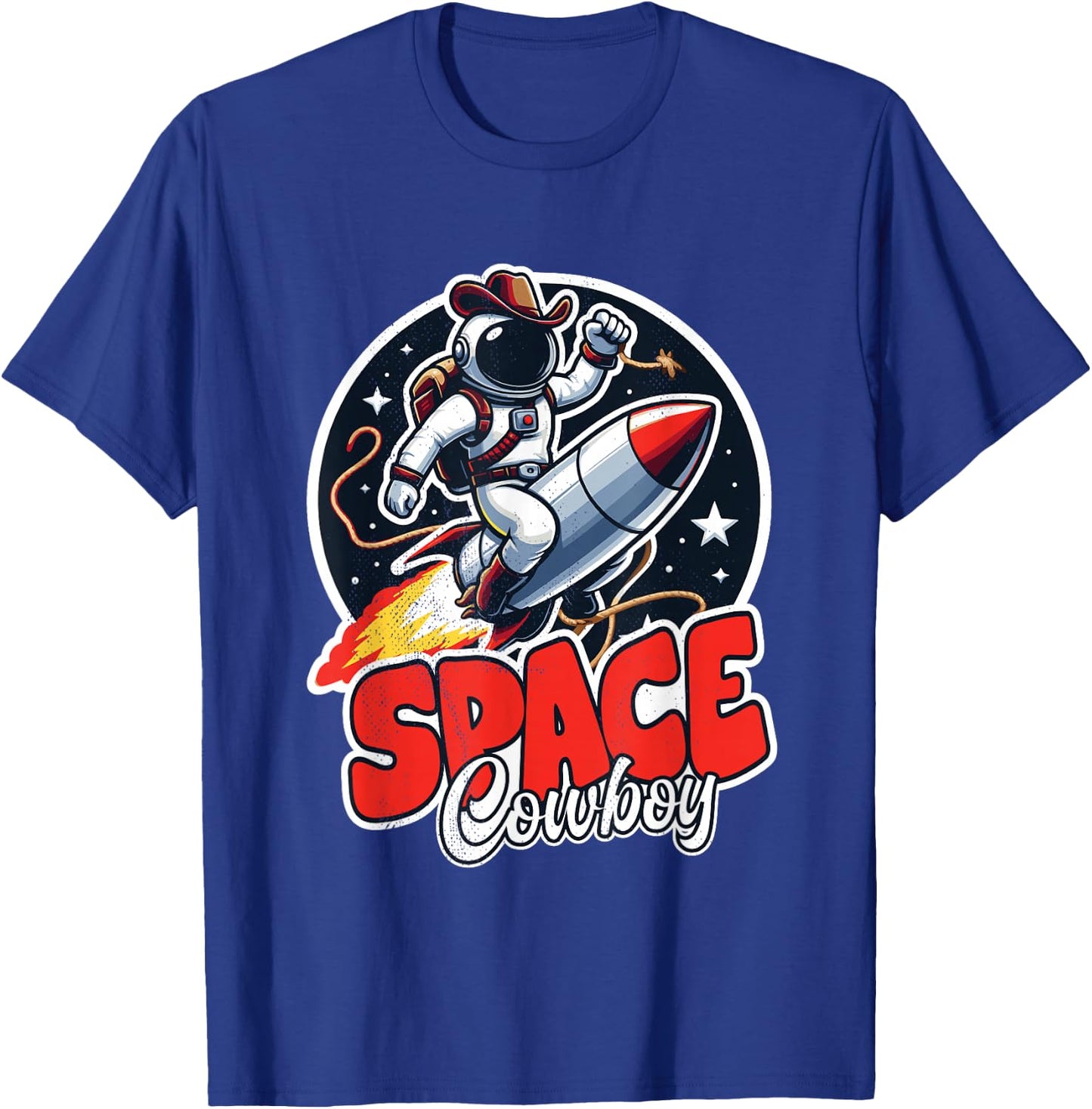 Vintage Space Cowboy Astronaut with Rocket For Boys & Girls T-Shirt - T-Shirt | Royal