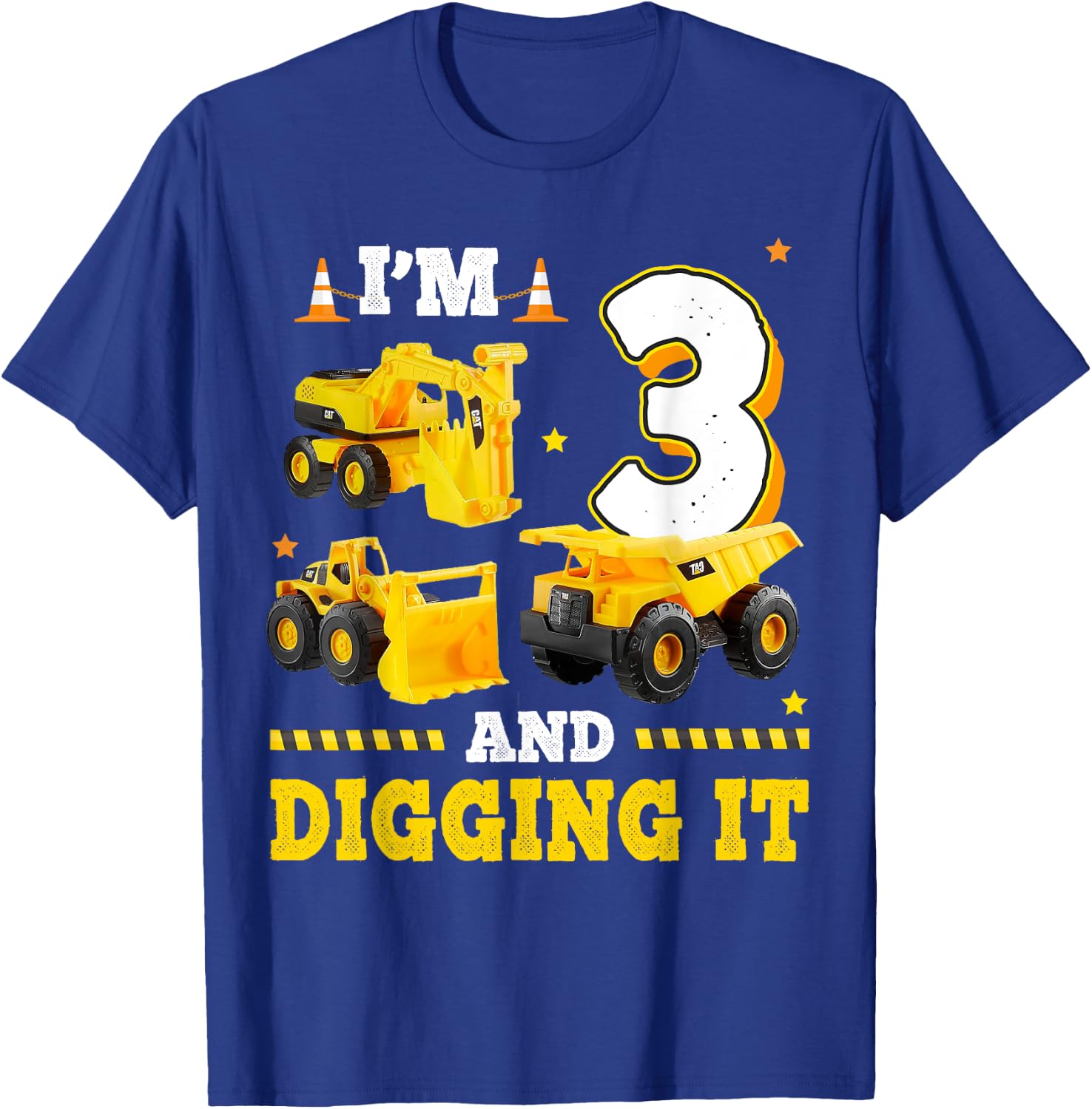 3rd Birthday Construction I'm 3yr And Digging It 3 Years Old T-Shirt - T-Shirt | Royal