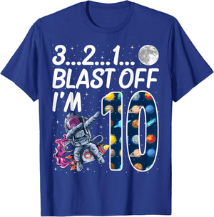 Outer Space Blast Off 10 Year Old 10th Birthday Party Space T-Shirt - T-Shirt | Royal