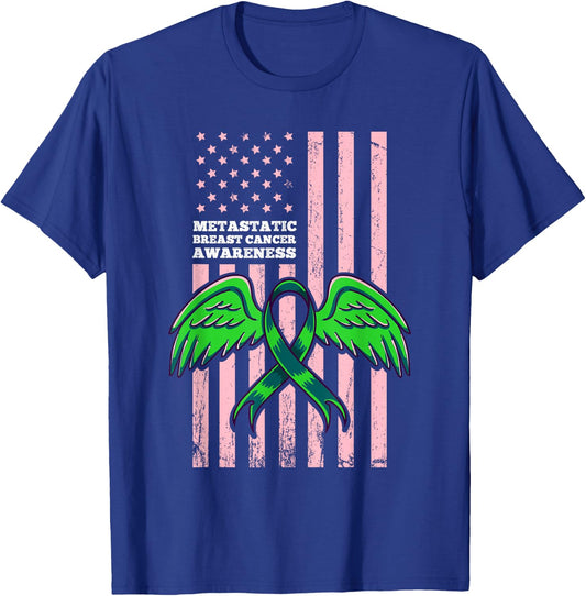 Metastatic Breast Cancer Awareness Ribbon Flag T-Shirt - T-Shirt | Royal