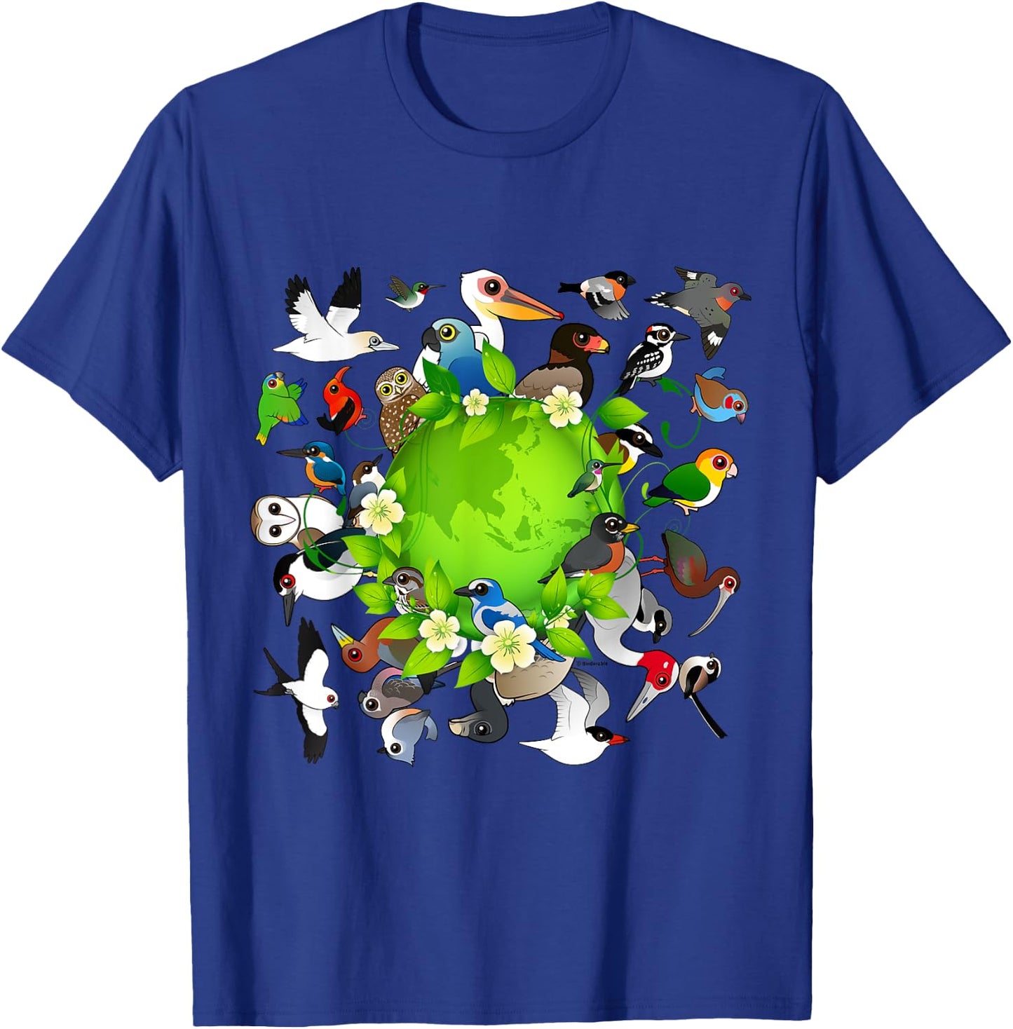 Flock of Cartoon Birds Around Earth | Earth Day Birdorable T-Shirt - T-Shirt | Royal