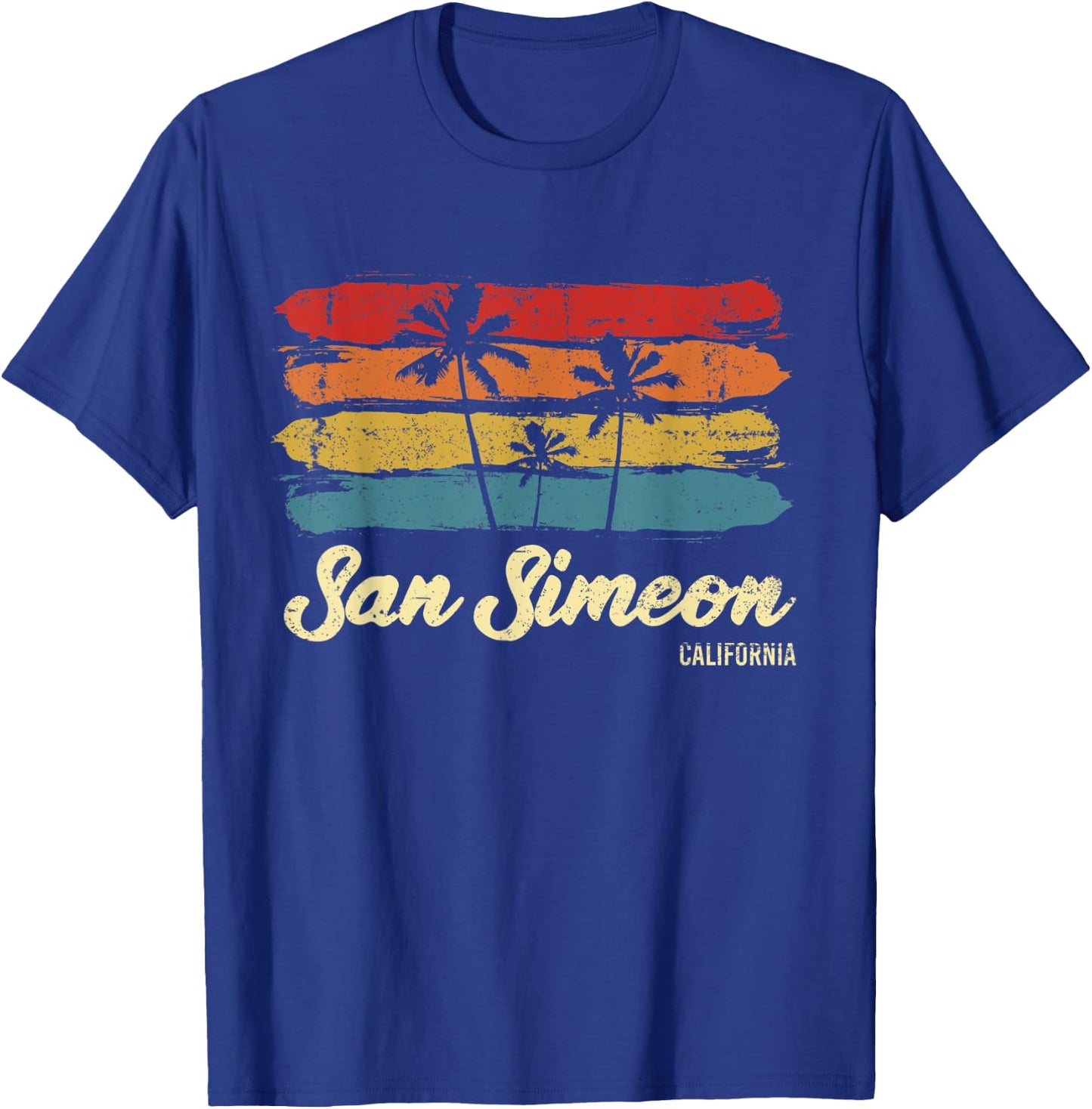Vintage San Simeon California Palm Trees CA Retro T-Shirt - T-Shirt | Royal