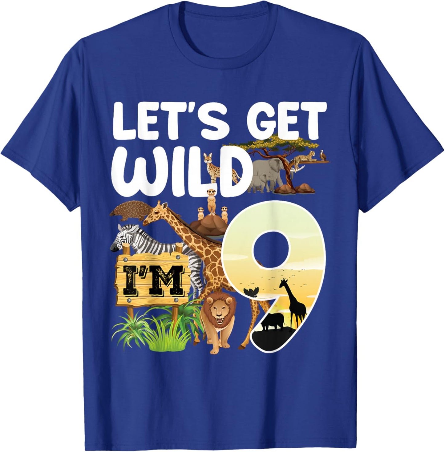 9 Year Old Zoo Birthday Safari Jungle Animal 9th B-day T-Shirt - T-Shirt | Royal
