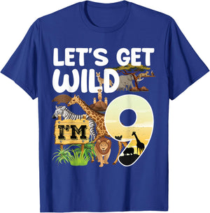 9 Year Old Zoo Birthday Safari Jungle Animal 9th B-day T-Shirt - T-Shirt | Royal