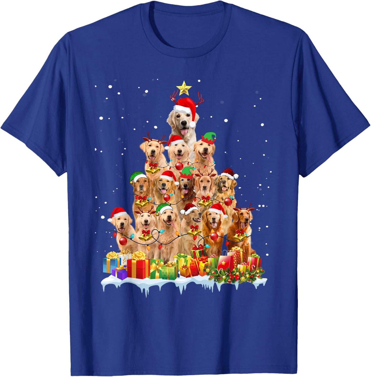 Golden Retriever Christmas Tree Matching Pajamas Dog Lovers T-Shirt - T-Shirt | Royal