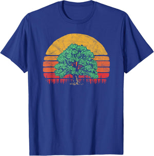 Retro Sun Minimalist Oak Tree Design - Graphic T-Shirt - T-Shirt | Royal