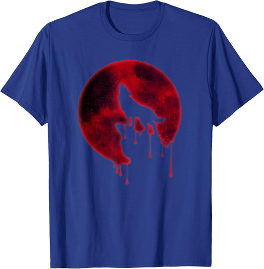 Full Moon Howling Wolf Galaxy Blood Moon Eclipse T-Shirt - T-Shirt | Royal