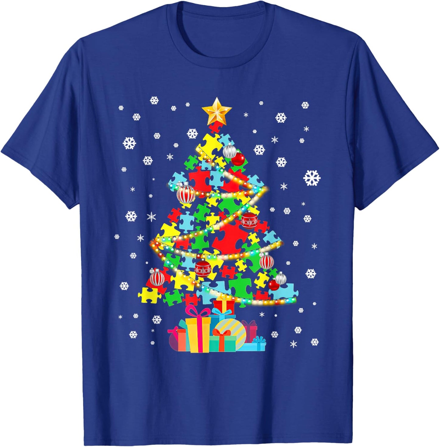 Autism Tree Christmas Pajama Autism Awareness Holiday T-Shirt - T-Shirt | Royal