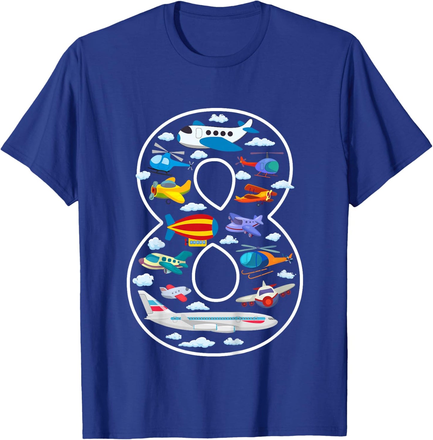 Kids Its My 8th Birthday Boys 8 Airplanes Helicopters 8 Years Old T-Shirt - T-Shirt | Royal