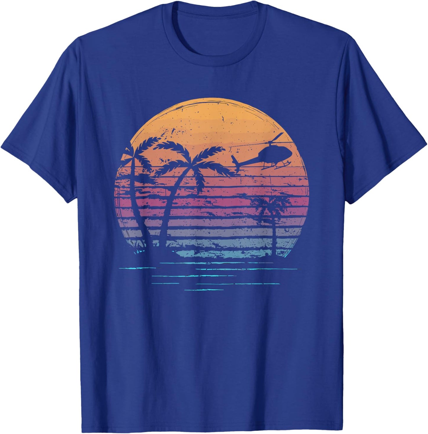 Aviator Helicopter Pilot Vintage Retro Palm Tree Sunset T-Shirt - T-Shirt | Royal
