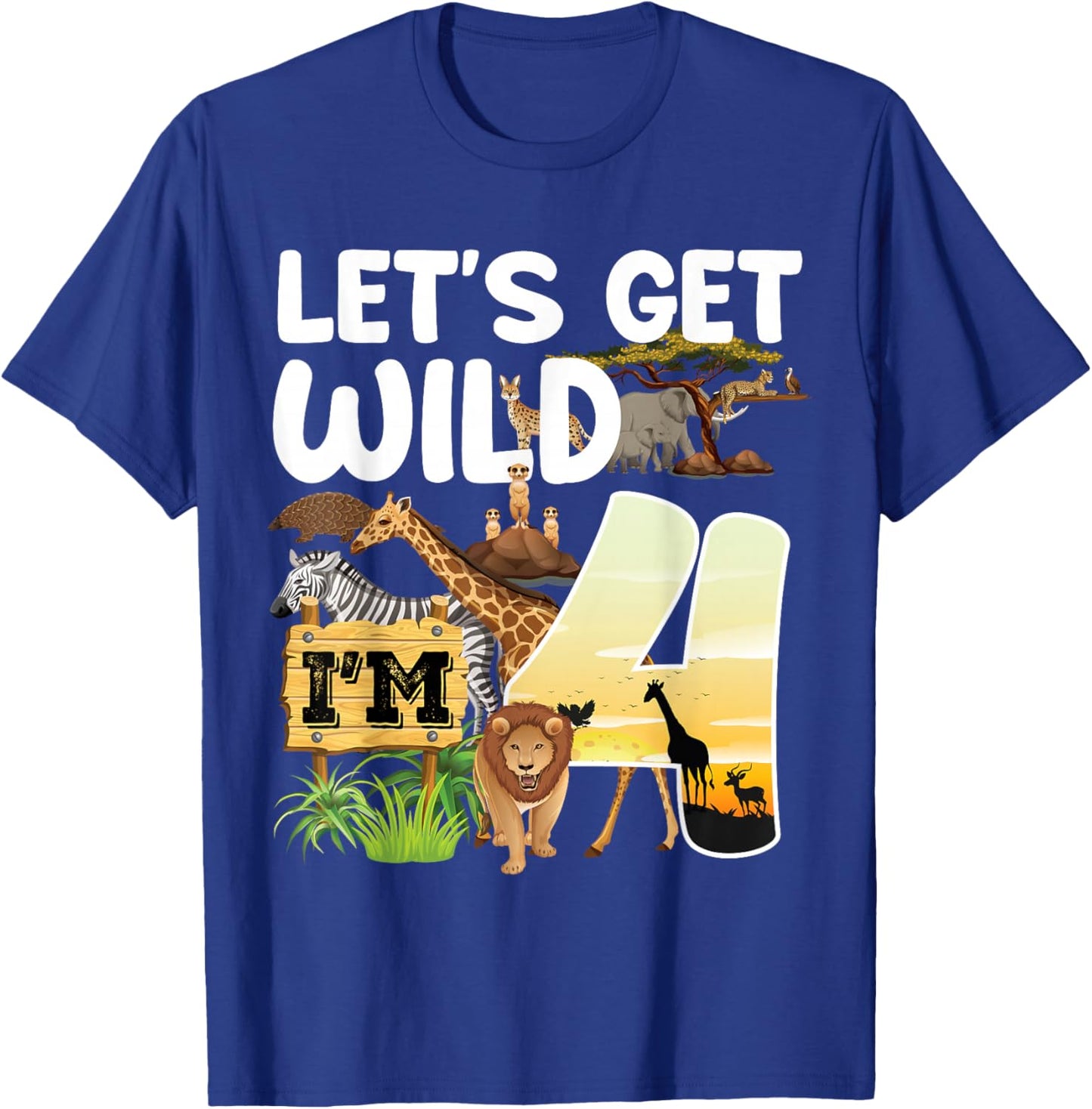 4 Year Old Zoo Birthday Safari Jungle Animal 4th B-Day T-Shirt - T-Shirt | Royal