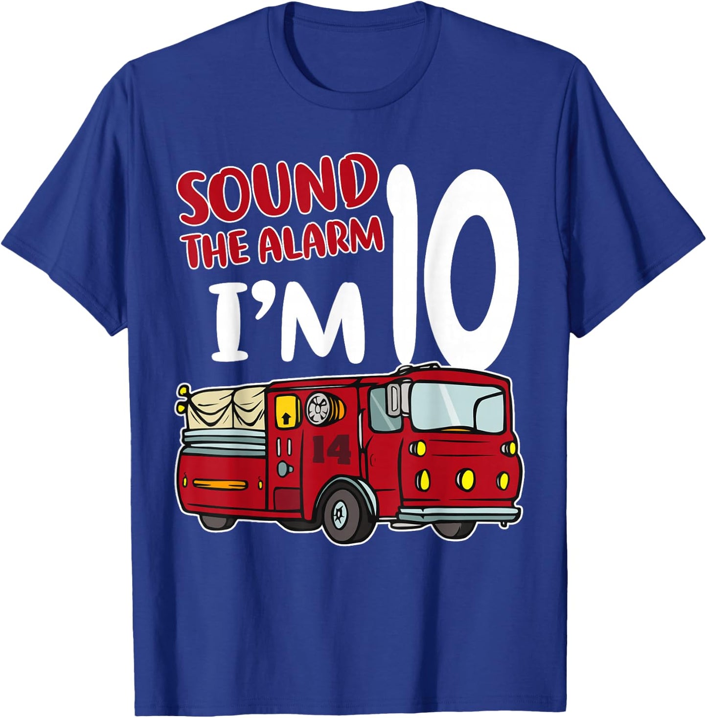 Fire Truck 10th Birthday Fireman Firefighter 10 Year Old T-Shirt - T-Shirt | Royal