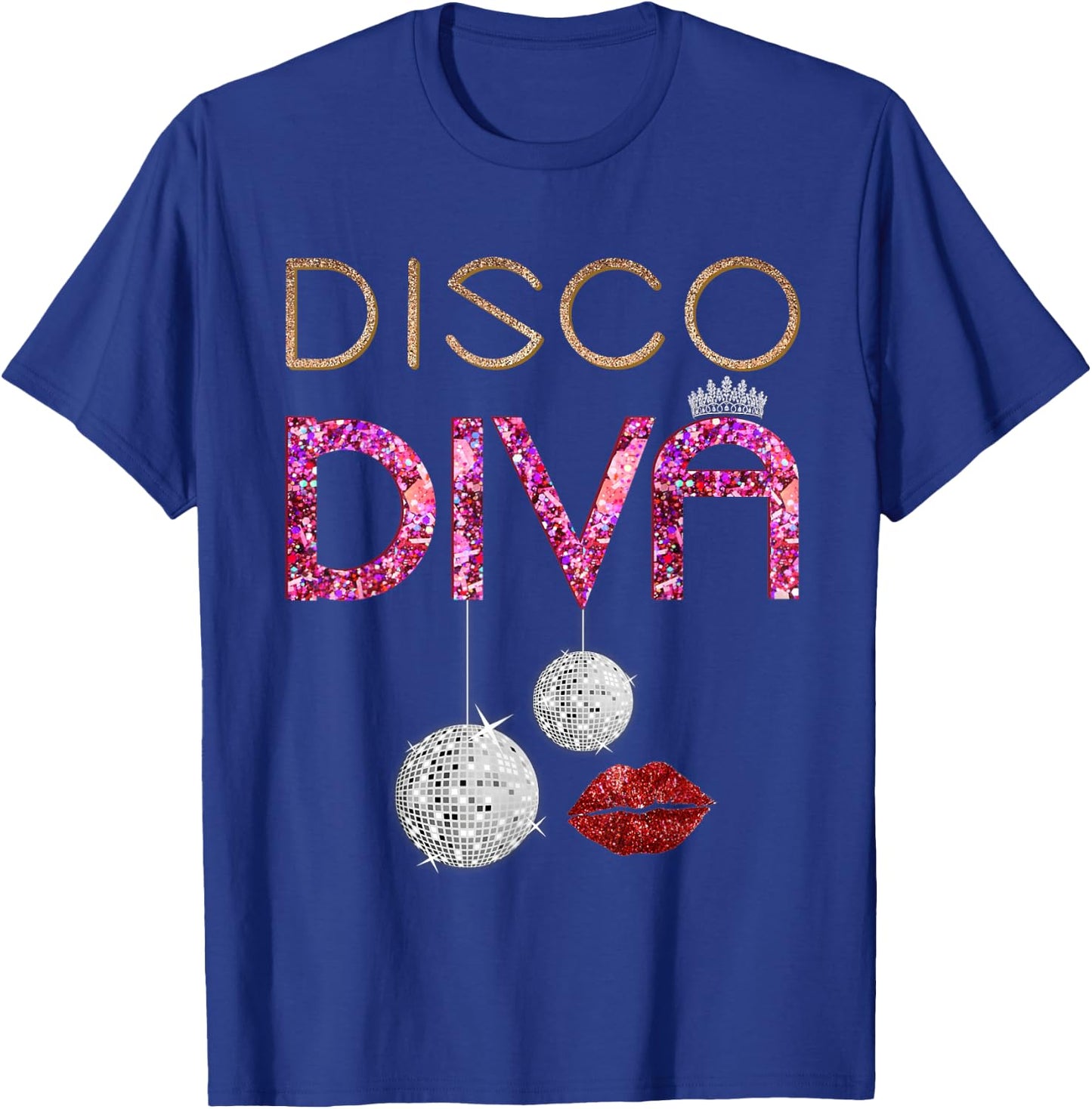 Disco Diva Ladies Disco Gold Ball Silver Red Lips T-Shirt - T-Shirt | Royal