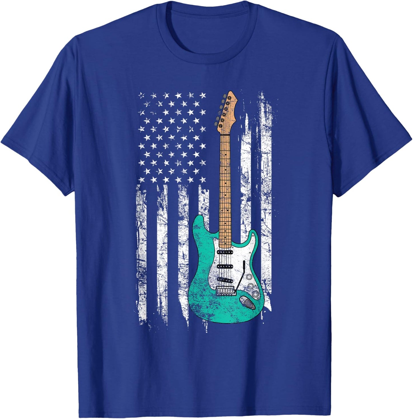 Vintage Guitar - American US Flag T-Shirt - T-Shirt | Royal