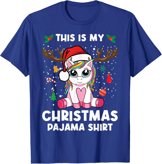 This Is My Christmas Pajama Shirt Girls Unicorn Christmas T-Shirt - T-Shirt | Royal