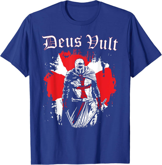 Warrior Knight Templar Crusader Medieval Deus & Vult T-Shirt - T-Shirt | Royal