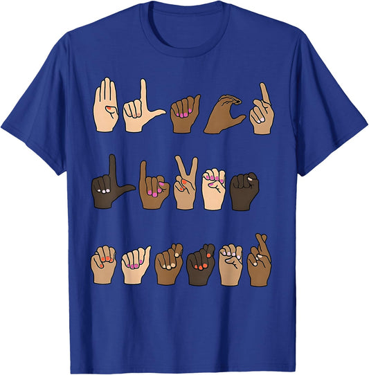 Black Lives Matter ASL Sign Language Hand Signs Deaf & Mute T-Shirt - T-Shirt | Royal