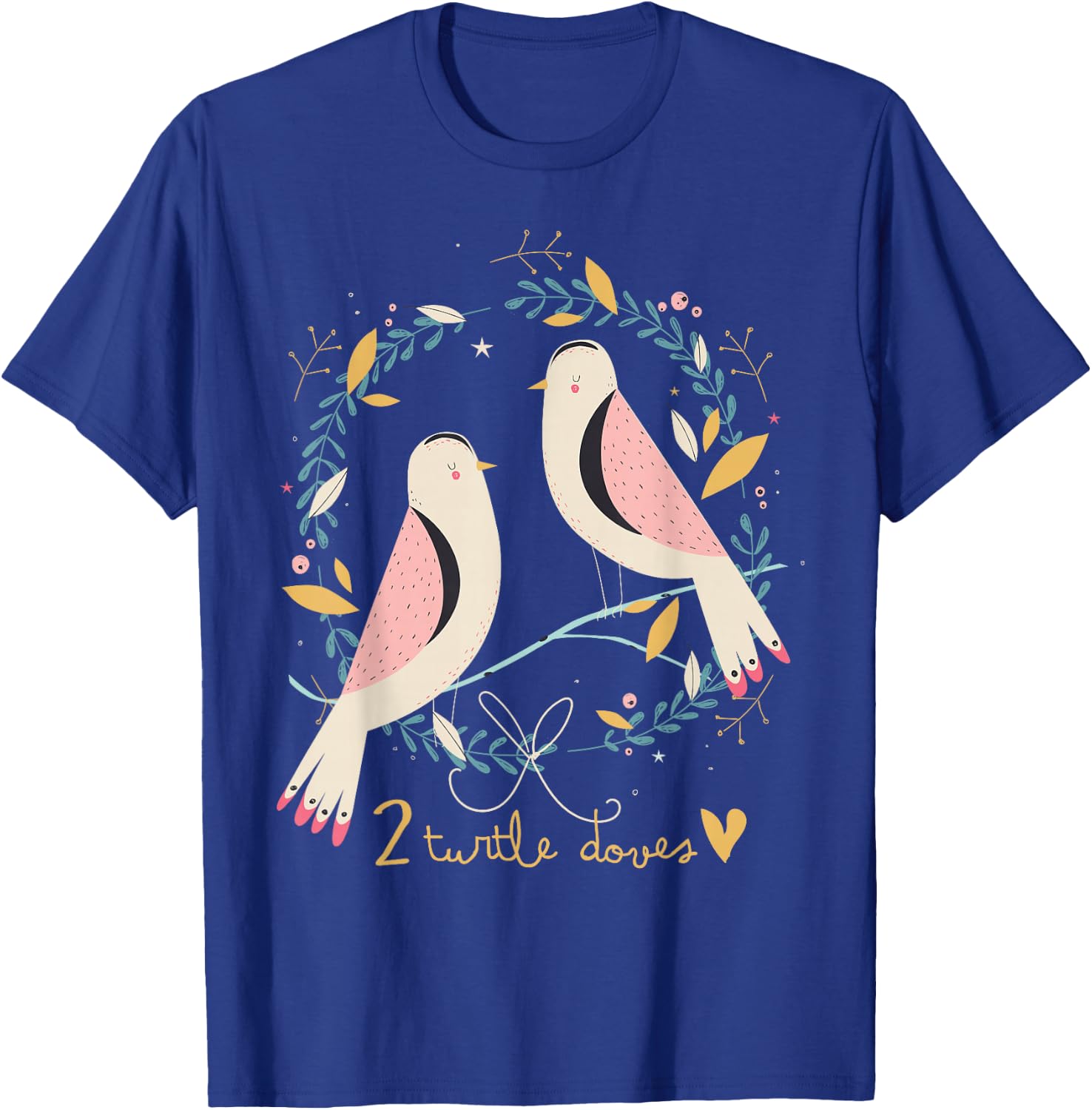 Two Turtle Doves 12 Days Of Christmas Song Coral Rhyme Xmas T-Shirt - T-Shirt | Royal