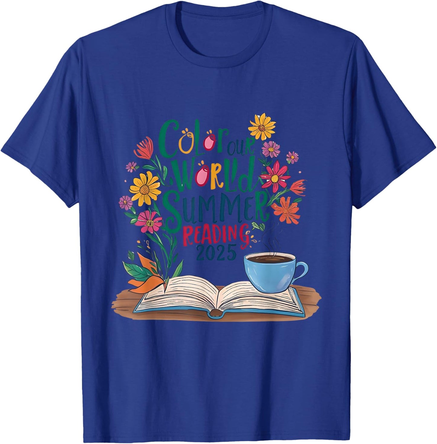 Color Our World Summer Reading 2025 Boho Wildflower Book T-Shirt - T-Shirt | Royal