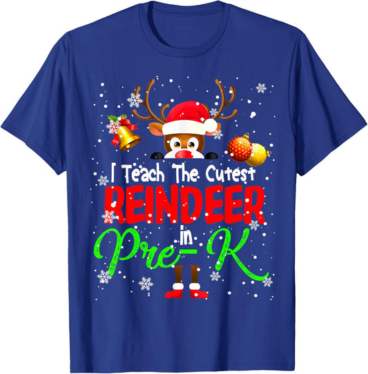 I Teach The Cutest Reindeer In Pre-K Christmas Teacher T-Shirt - T-Shirt | Royal