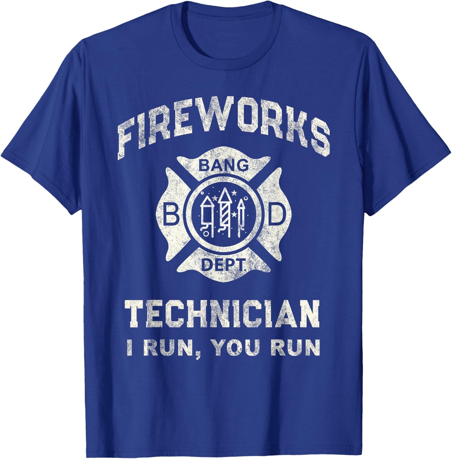 Funny FIREWORKS TECHNICIAN Fire Fighter Boom Squad Just Here T-Shirt - T-Shirt | Royal