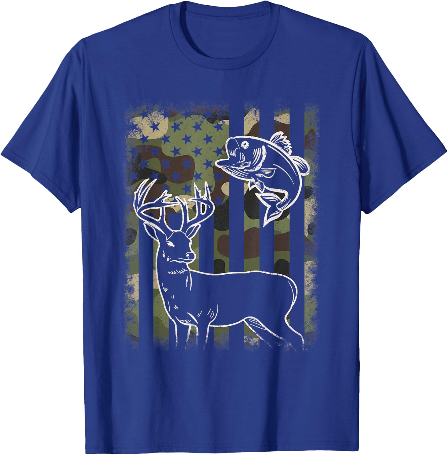 Camouflage American Flag Fishing Deer Hunting Hunter Men T-Shirt - T-Shirt | Royal