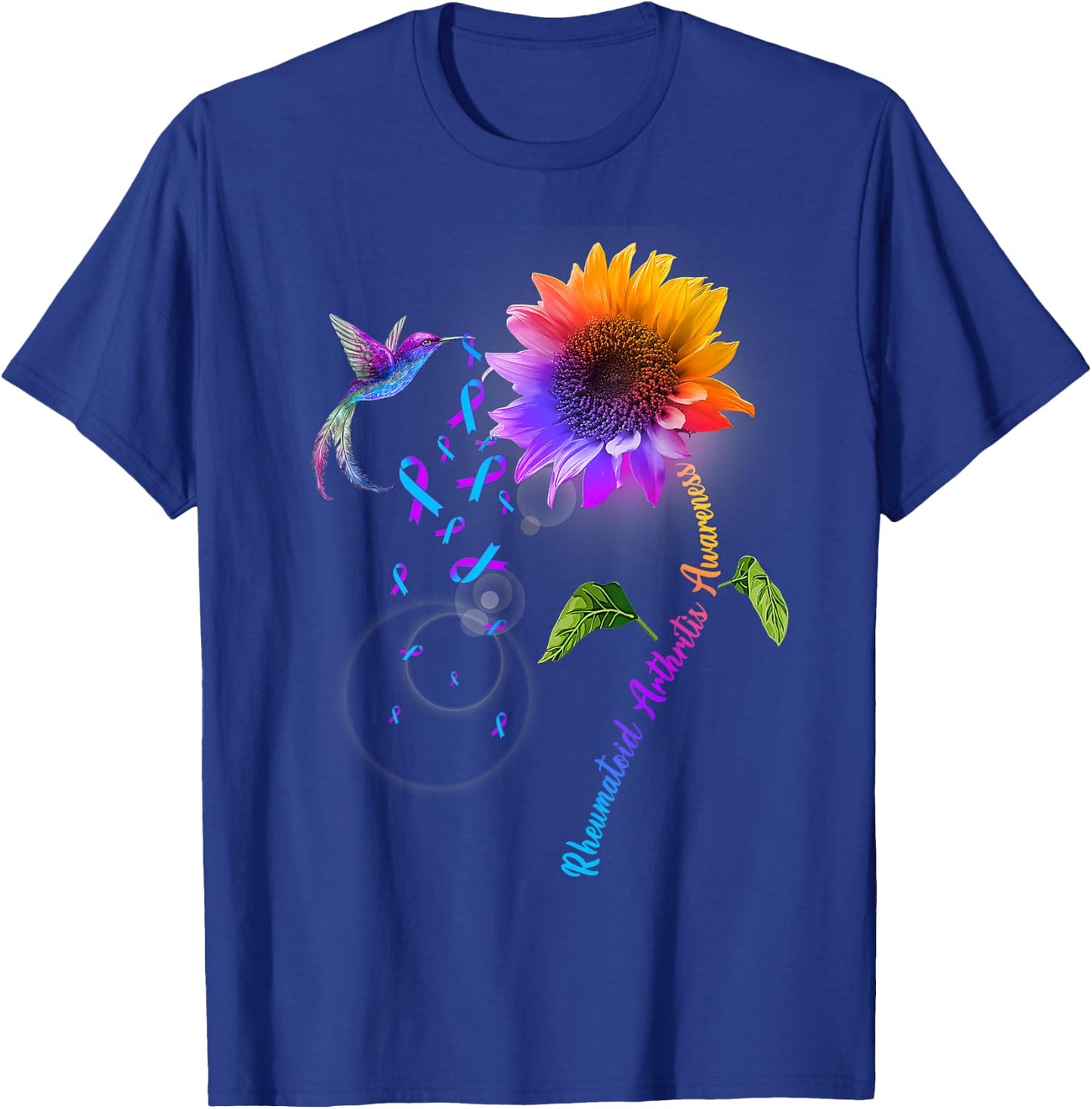 Rheumatoid Arthritis Awareness Sunflower Hummingbird T-Shirt - T-Shirt | Royal