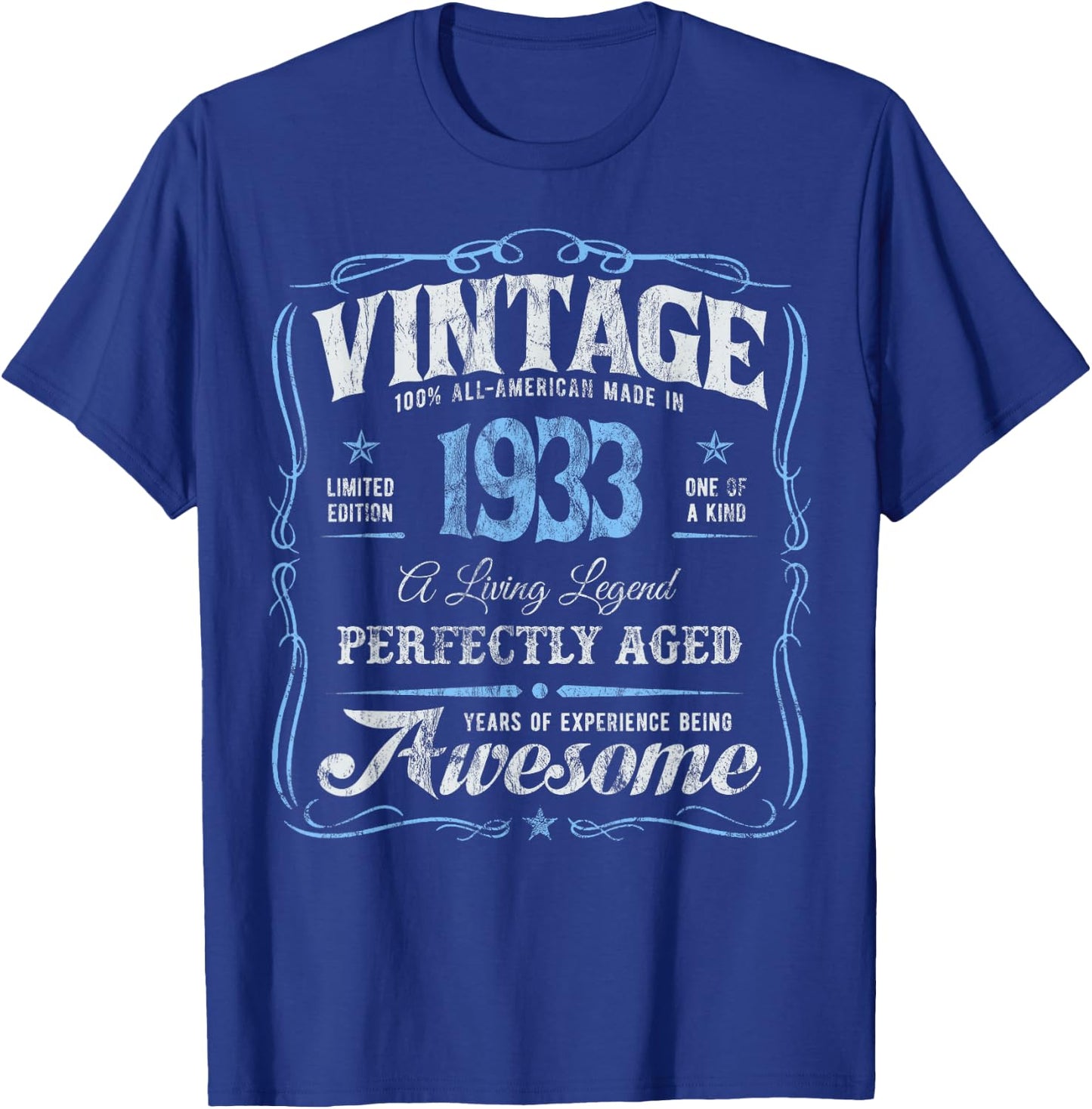 Vintage Classic 92nd Birthday Born In 1933 Original Legend's T-Shirt - T-Shirt | Royal