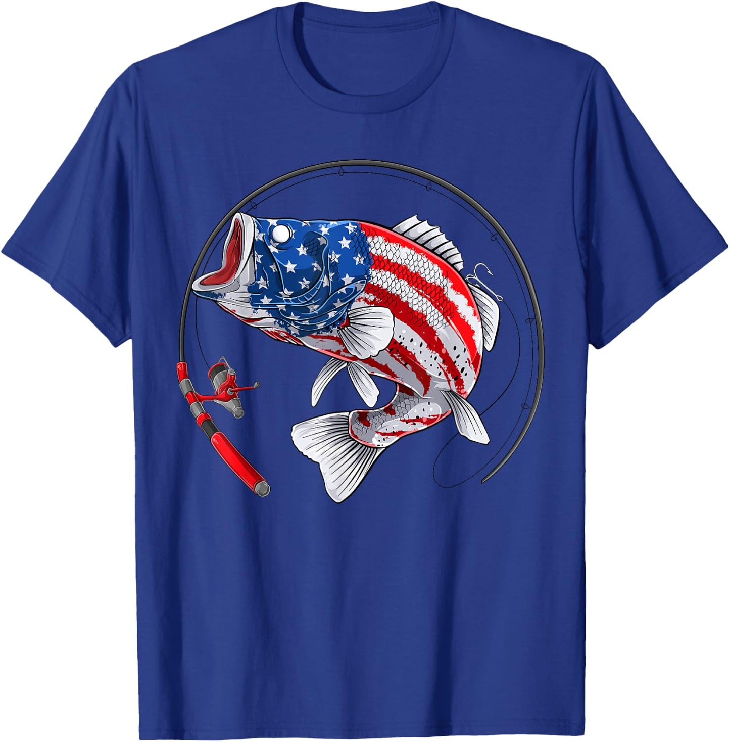 Largemouth bass fish USA American Flag Fishing T-Shirt - T-Shirt | Royal