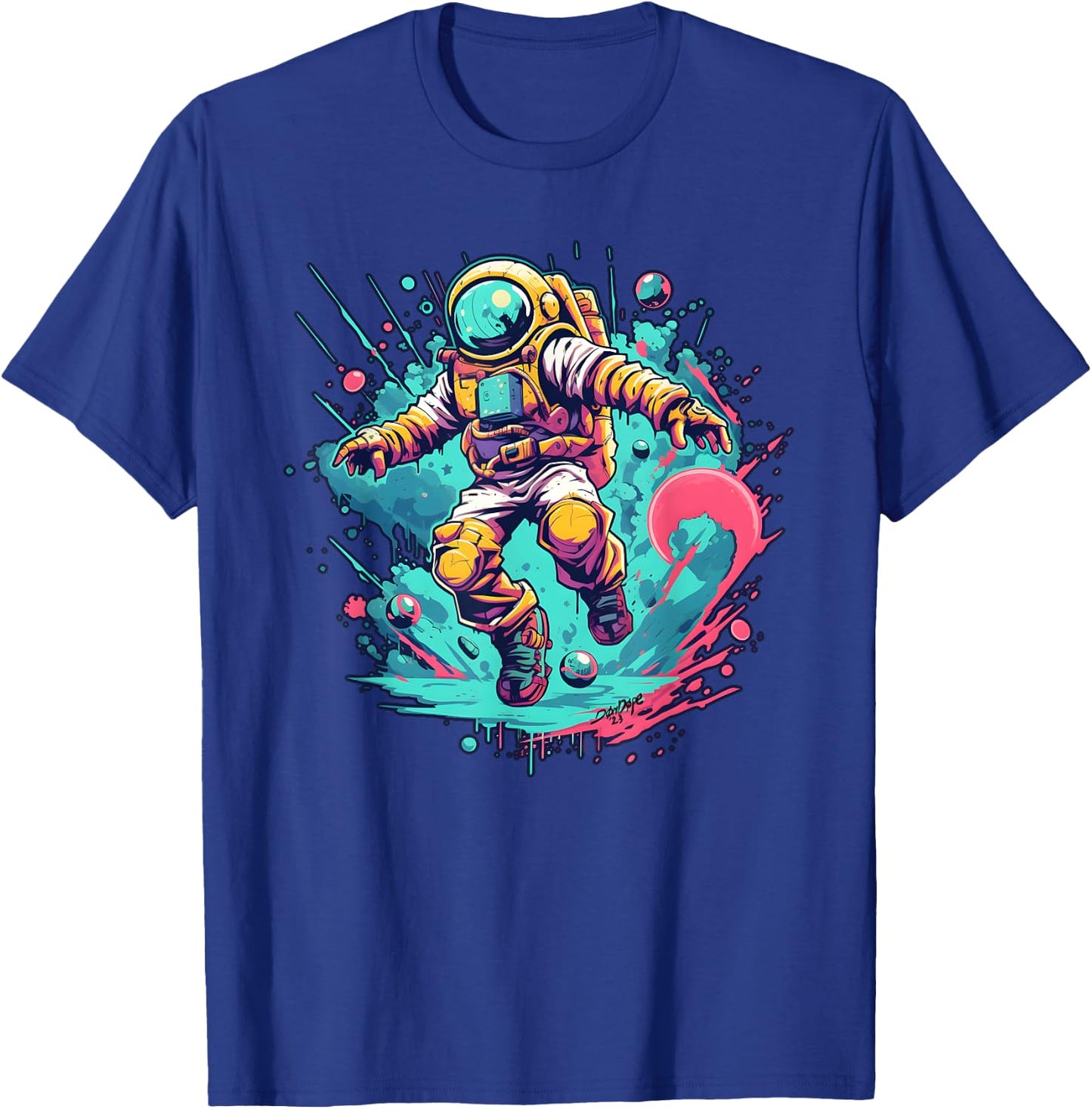 Doped Don -Adults Multicolor Astronaut Small Classic Fit Short Sleeve T-Shirt - T-Shirt | Royal