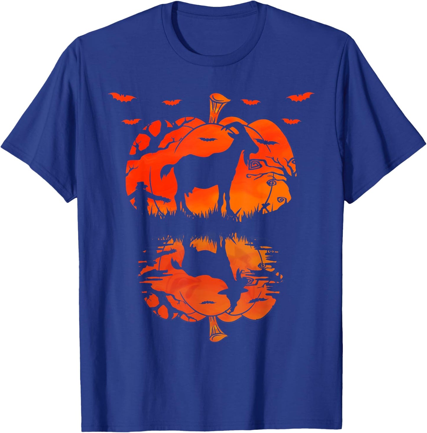Goat Silhouette Pumpkin Halloween Funny Goat Witch T-Shirt - T-Shirt | Royal