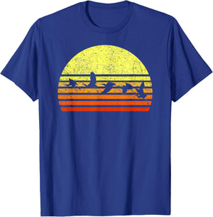 Great Blue Heron Bird Retro Sunset Vintage Distressed Sun T-Shirt - T-Shirt | Royal