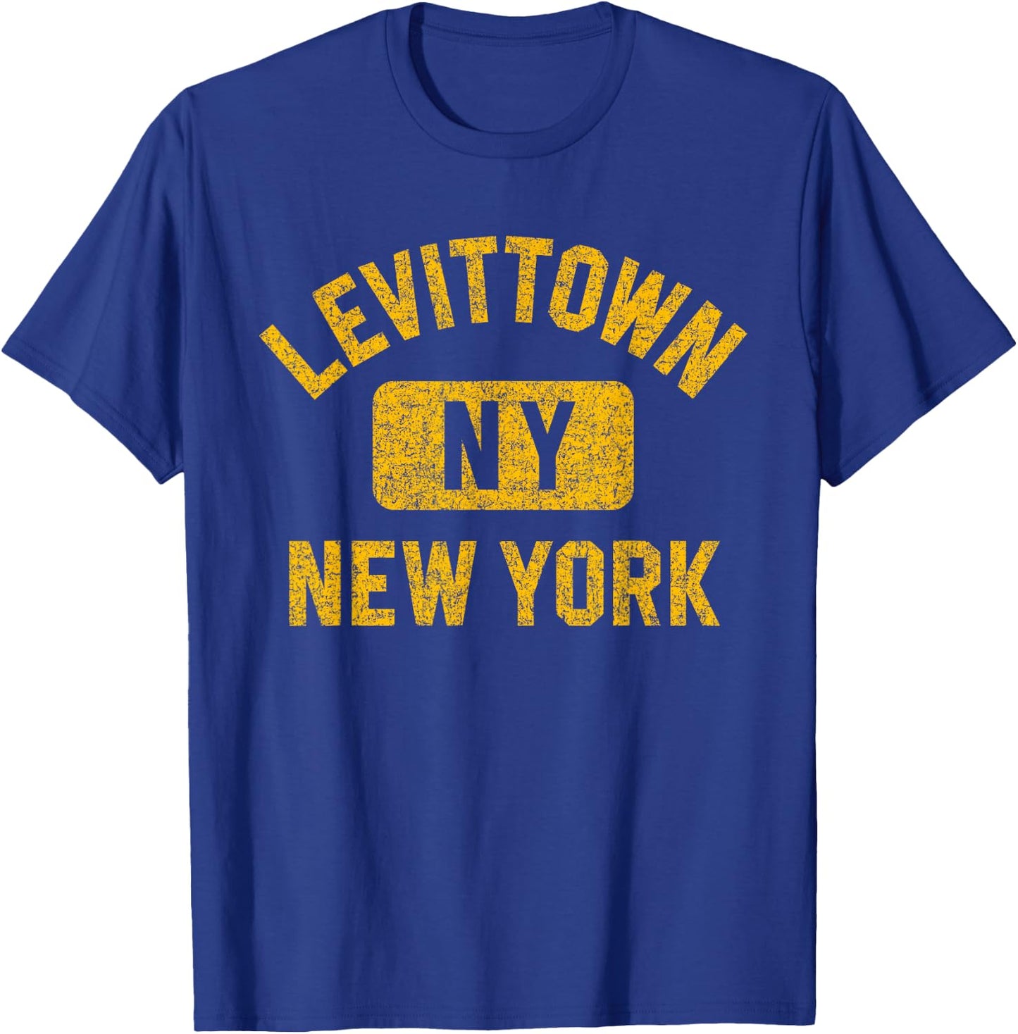 Levittown New York Gym Style Distressed Amber Print T-Shirt - T-Shirt | Royal