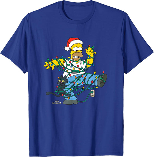 The Simpsons Holiday Homer Simpson Christmas Lights Tangle T-Shirt - T-Shirt | Royal