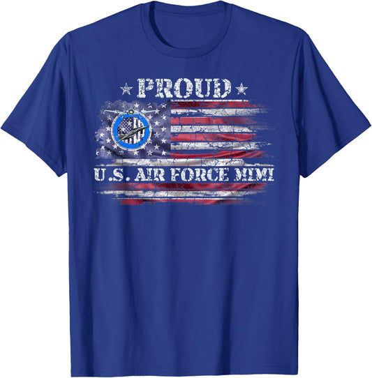 Vintage USA American Flag Proud Air Force Veteran Mimi Funny T-Shirt - T-Shirt | Royal
