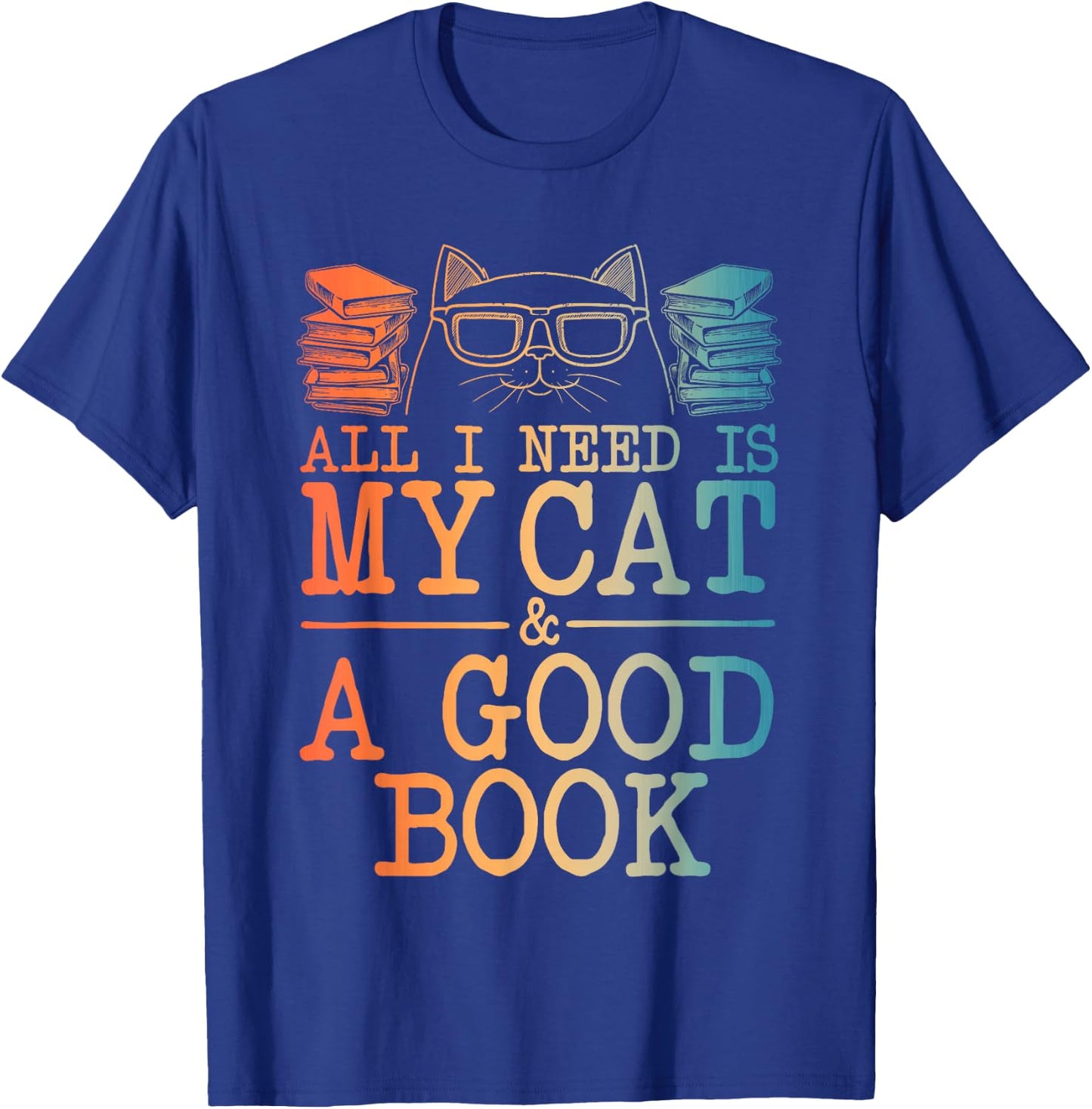 Cat & Book Art Women Cat Librarian Novel Book Lover T-Shirt - T-Shirt | Royal