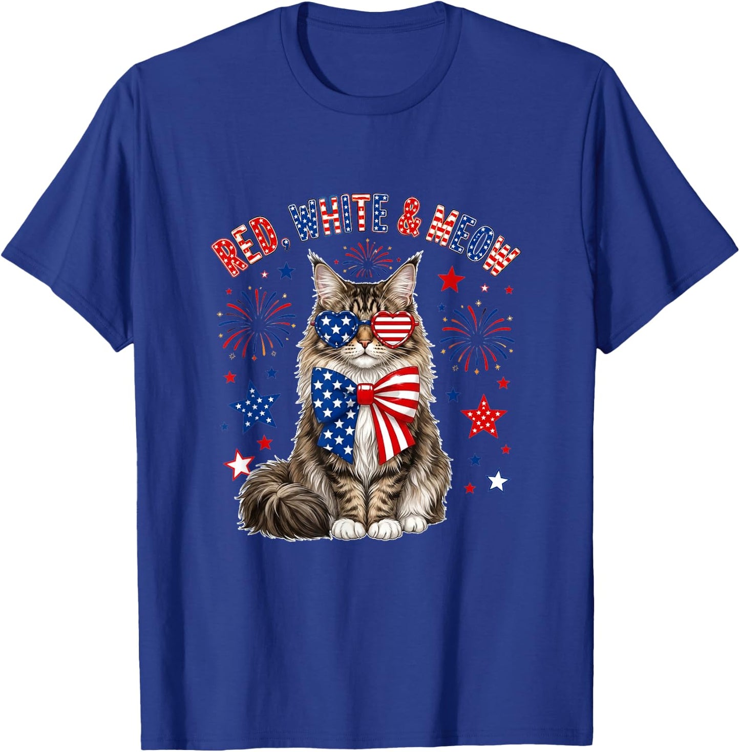 Red White and Maine Coon Cat Sound 4th of July US Flag Owner T-Shirt - T-Shirt | Royal