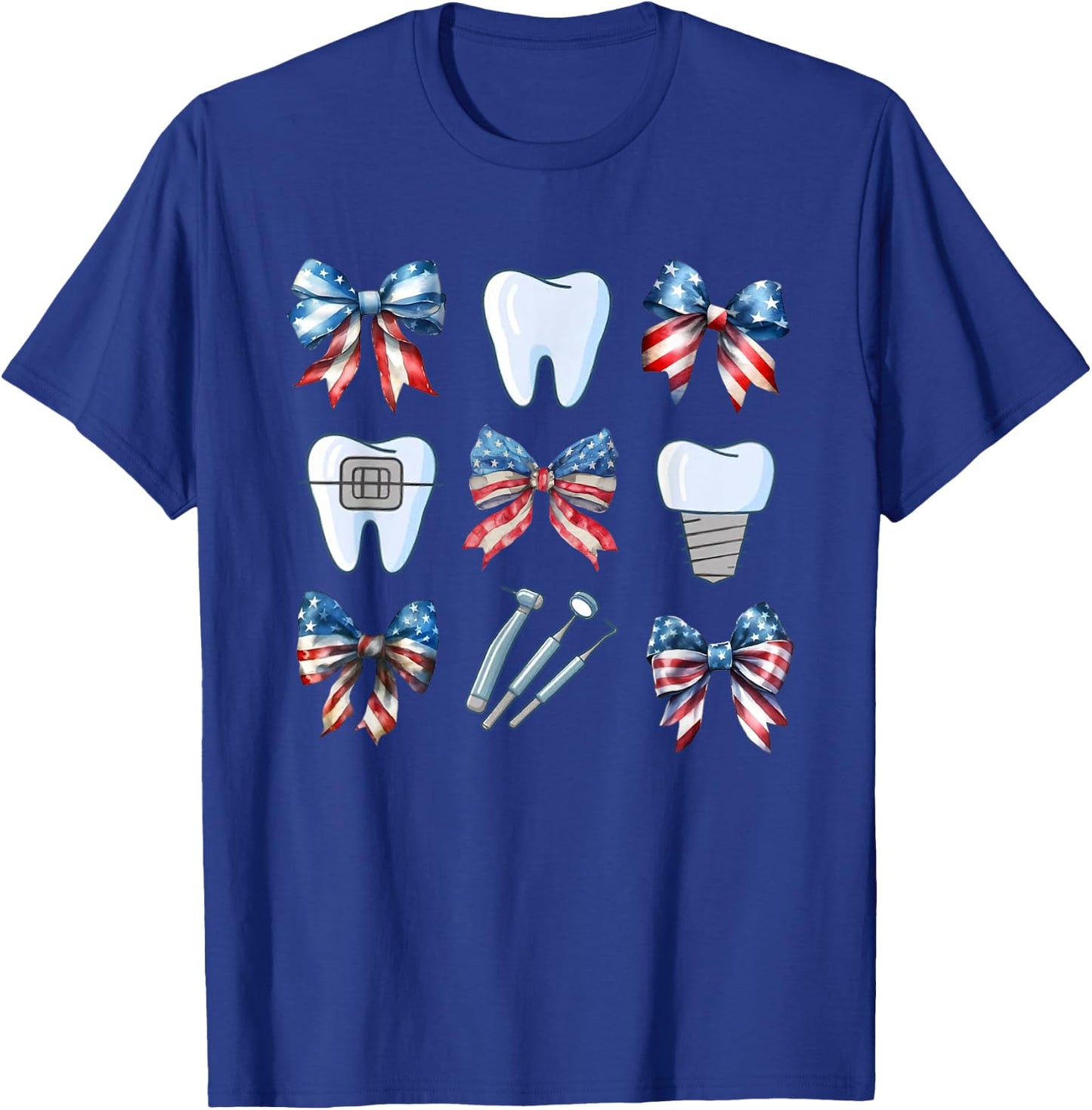 Cute Coquette Bows Teeth Dentist Funny 4th Of July Patriotic Women Men T-Shirt - T-Shirt | Royal