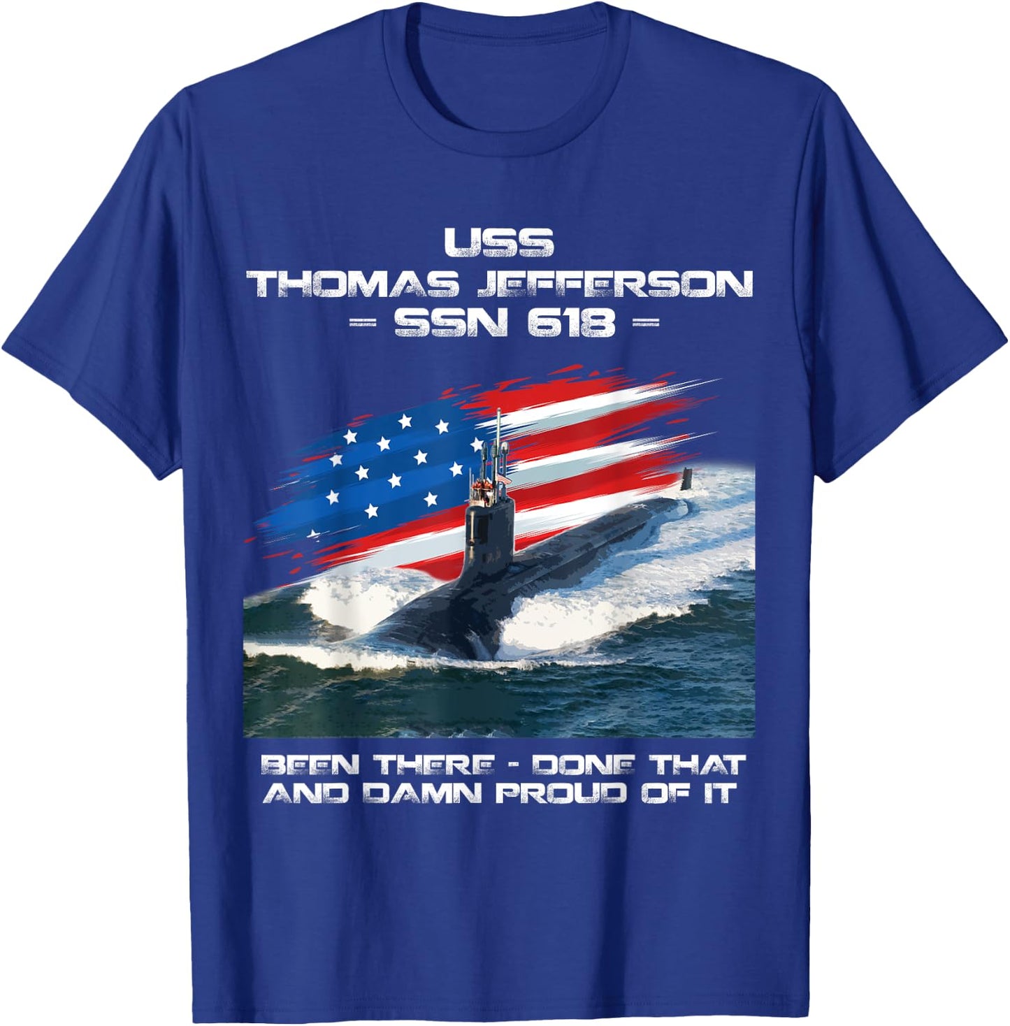 USS Thomas Jefferson SSN-618 American Flag Submarine Veteran Men T-Shirt - T-Shirt | Royal