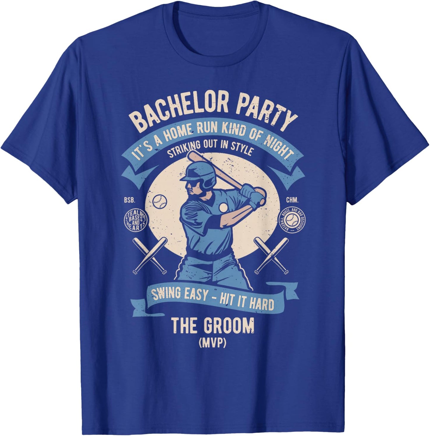 Retro Bachelor Party Baseball, Groom & Team Set 1 of 2 T-Shirt - T-Shirt | Royal