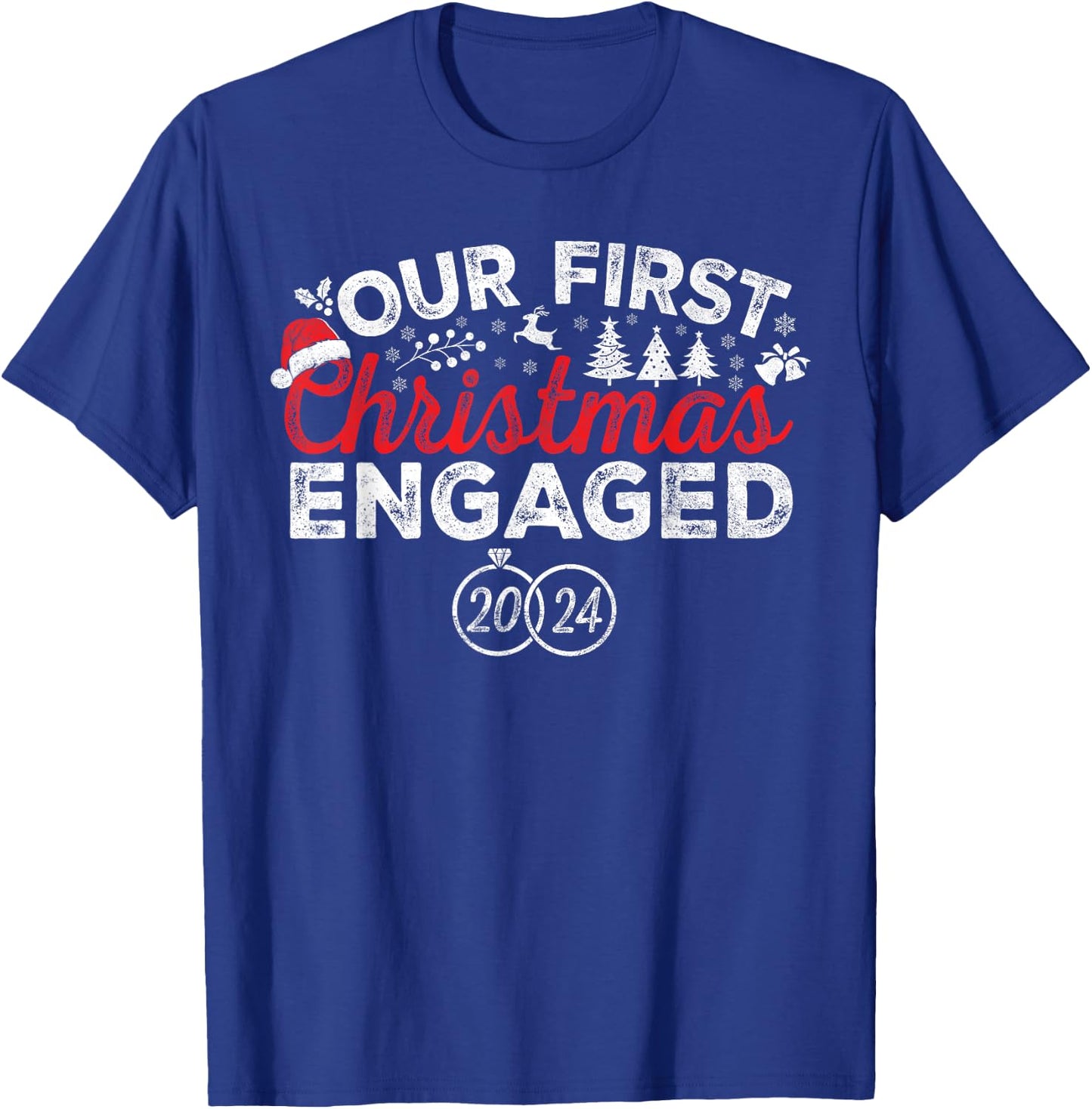 Our First Christmas Engaged 2024 Christmas Couple Matching T-Shirt - T-Shirt | Royal