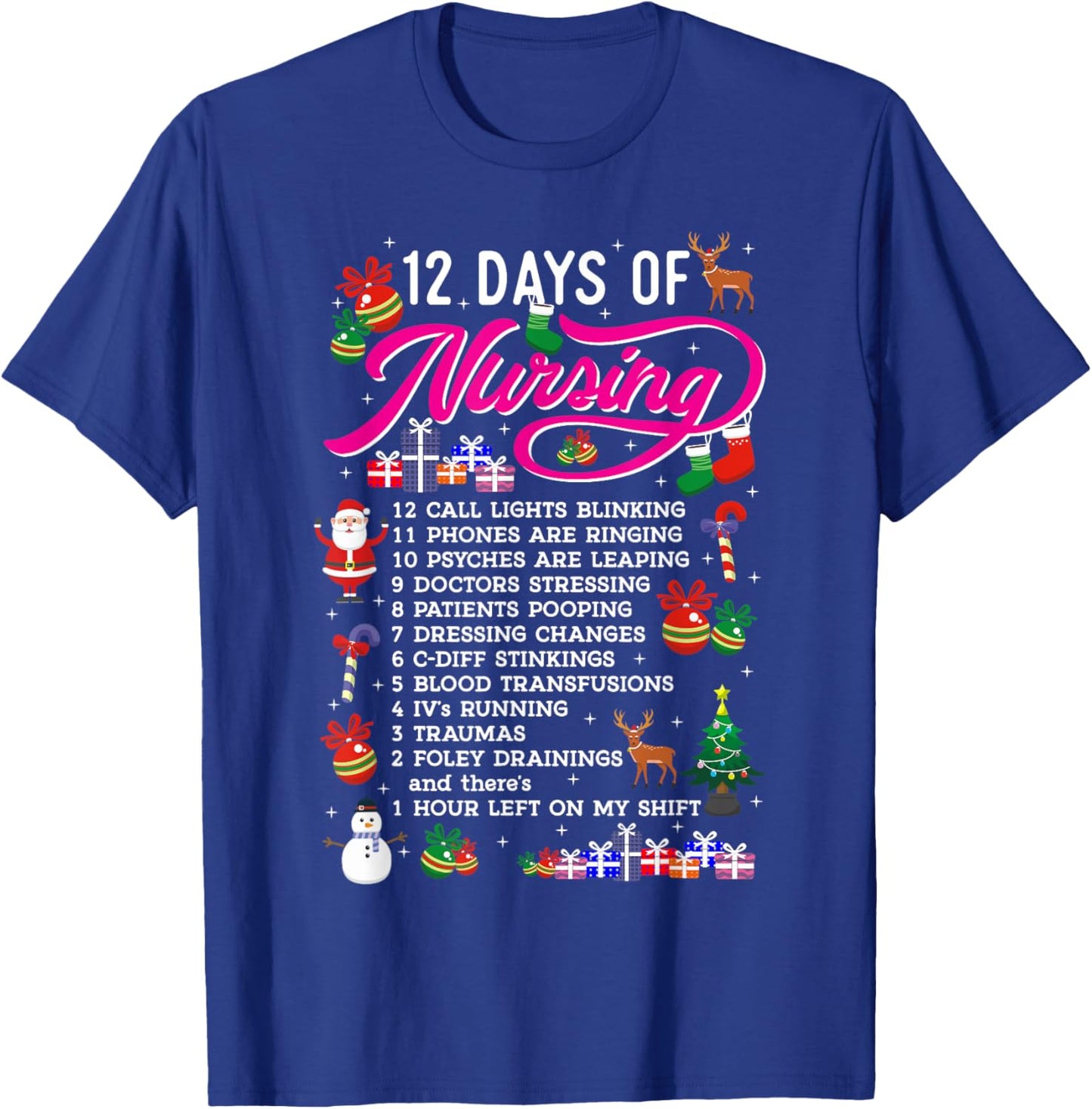 12 Days Of Nursing Merry Christmas Shirts Xmas T-Shirt - T-Shirt | Royal