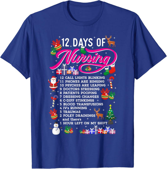 12 Days Of Nursing Merry Christmas Shirts Xmas T-Shirt - T-Shirt | Royal