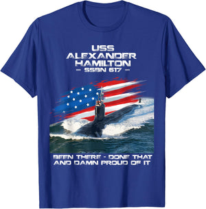 USS Alexander Hamilton SSBN-617 American Flag Submarine T-Shirt - T-Shirt | Royal