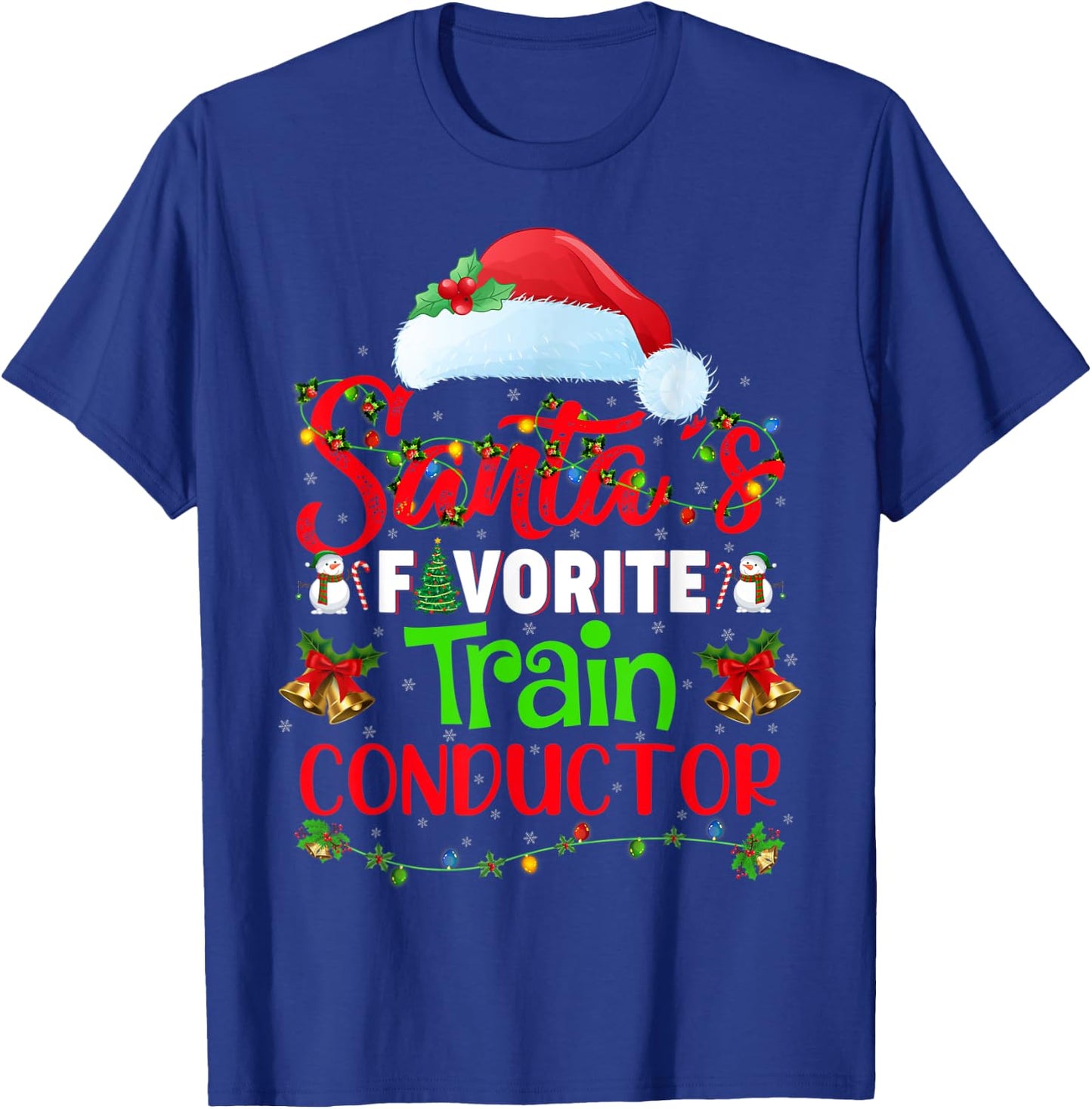 Lighting Xmas Santa's Favorite Train Conductor Christmas T-Shirt - T-Shirt | Royal