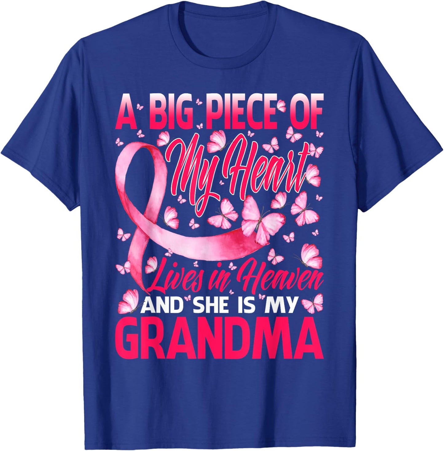 Grandma In Heaven Butterfly Breast Cancer Awareness T-Shirt - T-Shirt | Royal