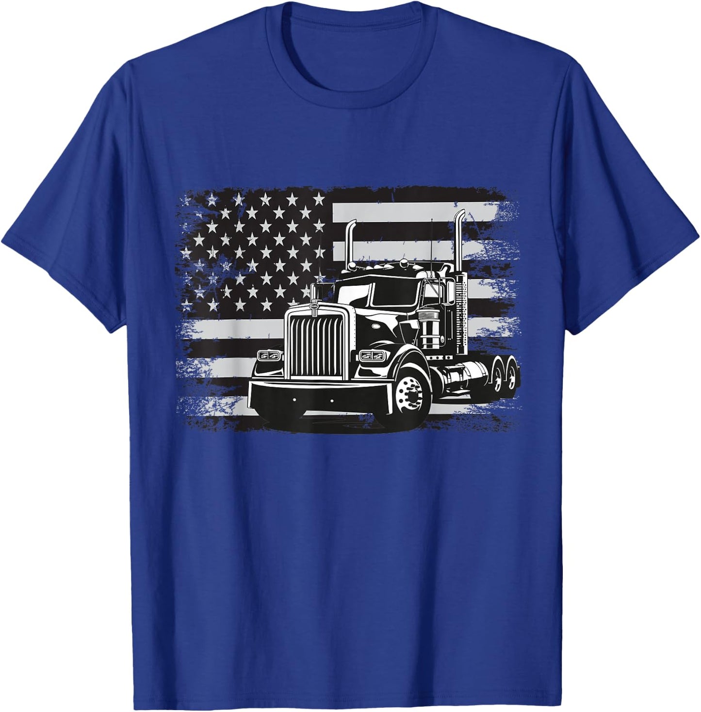 US American Flag Semi Truck Driver T-Shirt - T-Shirt | Royal