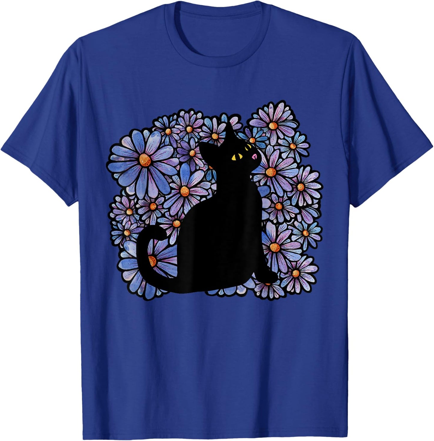 Black Cats Flower Garden T-Shirt - T-Shirt | Royal